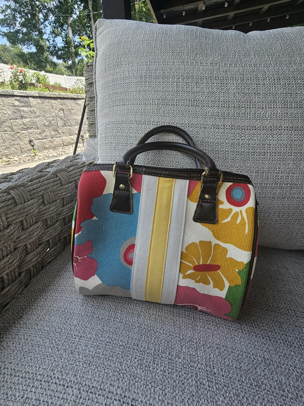 Victoria's Secret Canvas Floral Tote in Blue, Yellow, Pink, Brown
